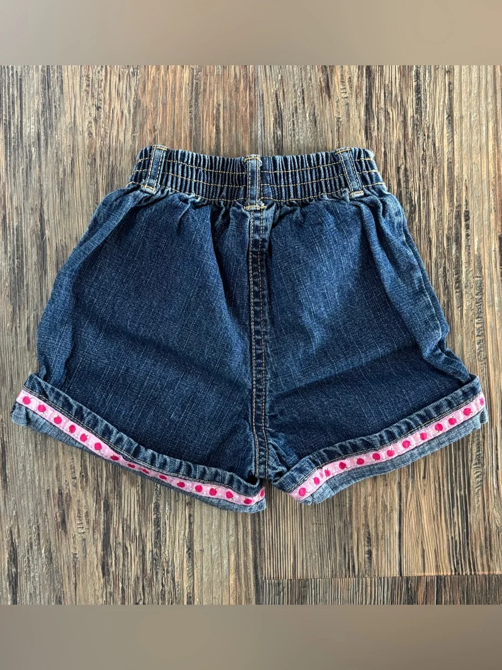 Y2K Gymboree Denim Jean Shorts Jorts 18-24 Months Apple Embroidery Cuffed 2006